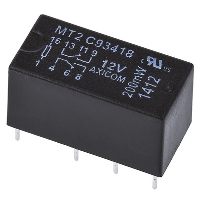 TE Connectivity PCB Mount Signal Relay, 12V dc Coil, 2A Switching Current, DPDT