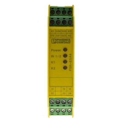 Phoenix Contact Dual-Channel Emergency Stop, Safety Switch/Interlock Safety Relay, 24V ac/dc, 2 Safety Contacts