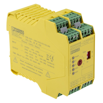 Phoenix Contact Dual-Channel Light Beam/Curtain, Safety Switch/Interlock Safety Relay, 24V dc, 6 Safety Contacts