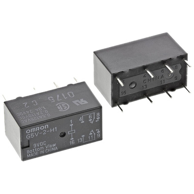 Omron PCB Mount Signal Relay, 9V dc Coil, 1A Switching Current, DPDT