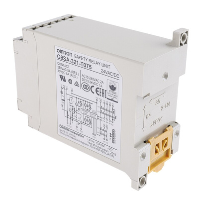 Omron Dual-Channel Emergency Stop Safety Relay, 24V ac/dc, 3 Safety Contacts