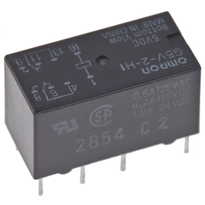 Omron PCB Mount Signal Relay, 5V dc Coil, 1A Switching Current, DPDT