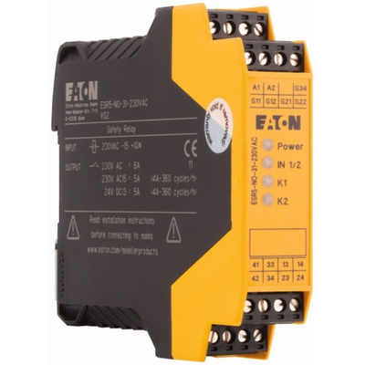 Eaton Dual-Channel Emergency Stop, Safety Switch/Interlock Safety Relay, 230V, 3 Safety Contacts
