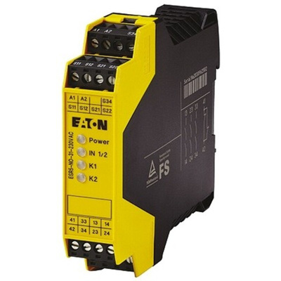 Eaton Dual-Channel Emergency Stop, Safety Switch/Interlock Safety Relay, 230V, 3 Safety Contacts