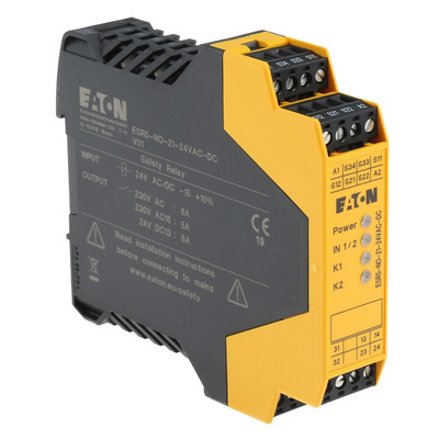 Eaton Dual-Channel Emergency Stop, Safety Switch/Interlock Safety Relay, 24V, 2 Safety Contacts