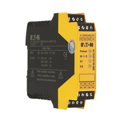 Eaton Dual-Channel Emergency Stop, Safety Switch/Interlock Safety Relay, 24V, 3 Safety Contacts