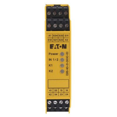 Eaton Dual-Channel Emergency Stop, Safety Switch/Interlock Safety Relay, 24V, 3 Safety Contacts
