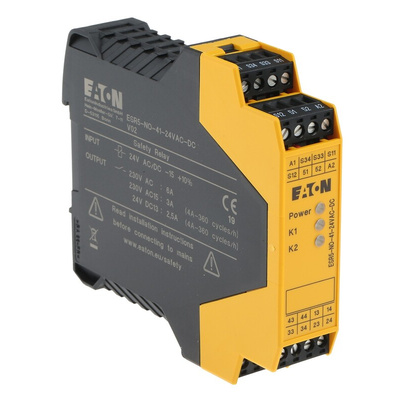 Eaton Single-Channel Emergency Stop, Safety Switch/Interlock Safety Relay, 24V, 4 Safety Contacts