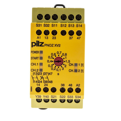Pilz Dual-Channel Emergency Stop, Safety Switch/Interlock Safety Relay, 24V dc, 2 Safety Contacts