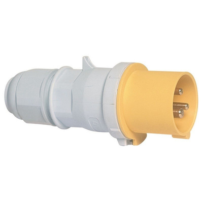Bals IP44 Yellow Cable Mount 2P+E Industrial Power Plug, Rated At 32.0A, 110.0 V