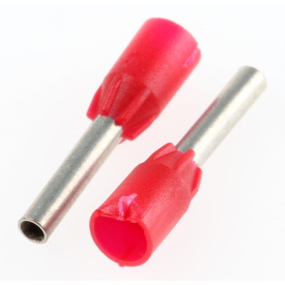 Legrand, Starfix Insulated Crimp Bootlace Ferrule, 8mm Pin Length, 1.7mm Pin Diameter, 1mm² Wire Size, Red