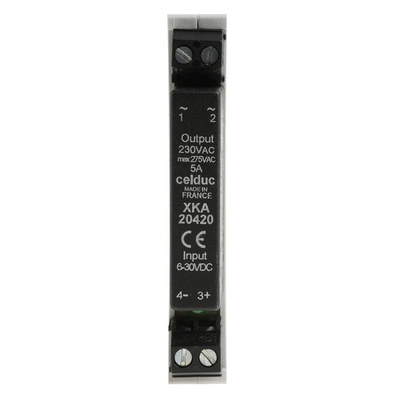 Celduc XK Series Solid State Interface Relay, 30 V Control, 5 A Load, DIN Rail Mount