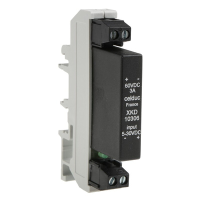 Celduc XK Series Solid State Interface Relay, 30 V Control, 3 A Load, DIN Rail Mount