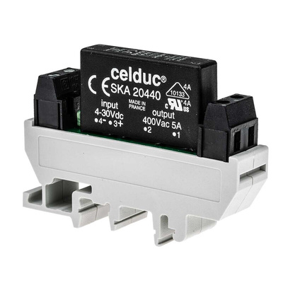 Celduc XK Series Solid State Interface Relay, 240V ac/dc Control, 5 A Load, DIN Rail Mount