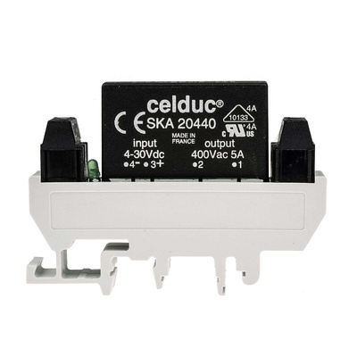 Celduc XK Series Solid State Interface Relay, 240V ac/dc Control, 5 A Load, DIN Rail Mount