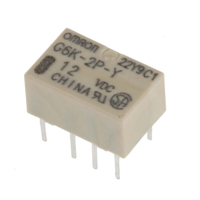 Omron PCB Mount Signal Relay, 12V dc Coil, 1A Switching Current, DPDT