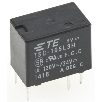 TE Connectivity PCB Mount Signal Relay, 5V dc Coil, 1A Switching Current, DPDT