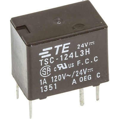 TE Connectivity PCB Mount Signal Relay, 24V dc Coil, 1A Switching Current, DPDT