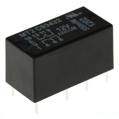 TE Connectivity PCB Mount Signal Relay, 12V dc Coil, 2A Switching Current, DPDT