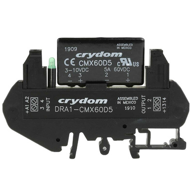 Sensata / Crydom DRA1 CMX Series Solid State Interface Relay, 10 V dc Control, 5 A Load, DIN Rail Mount