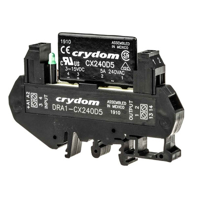 Sensata / Crydom DRA1-CX Series Solid State Interface Relay, 15 V dc Control, 5 A rms Load, DIN Rail Mount