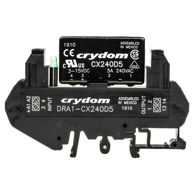 Sensata / Crydom DRA1-CX Series Solid State Interface Relay, 15 V dc Control, 5 A rms Load, DIN Rail Mount