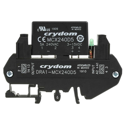 Sensata / Crydom DRA1-MCX Series Solid State Interface Relay, 15 V dc Control, 5 A rms Load, DIN Rail Mount