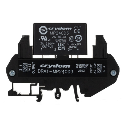 Sensata / Crydom DRA Series Solid State Interface Relay, 32 V Control, 3 A rms Load, DIN Rail Mount