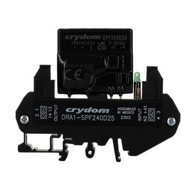 Sensata / Crydom DRA1 SPF Series Solid State Interface Relay, 15 V dc Control, 10 A rms Load, DIN Rail Mount