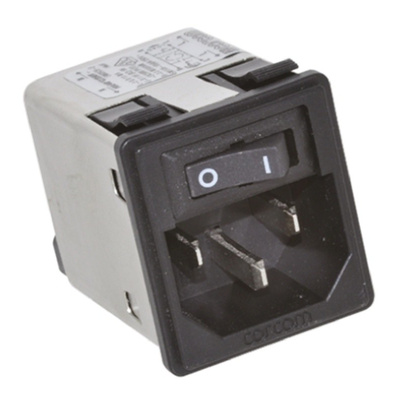 TE Connectivity,15A,250 V ac Male Snap-In IEC Filter 1 Pole 15CUFS1,Faston None Fuse