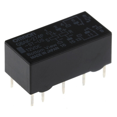 Omron PCB Mount Latching Signal Relay, 12V dc Coil, 500mA Switching Current, DPDT
