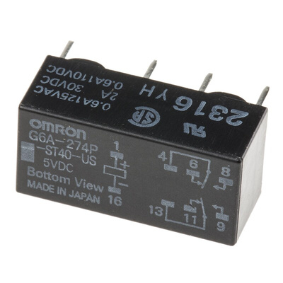 Omron PCB Mount Signal Relay, 5V dc Coil, 2A Switching Current, DPDT