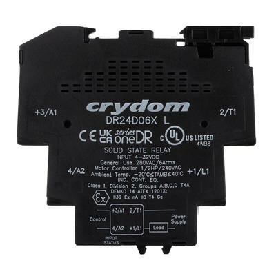 Sensata / Crydom DR Series Solid State Interface Relay, 32 V dc Control, 6 A dc Load, DIN Rail Mount