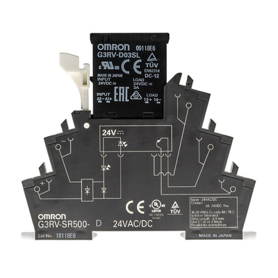 Omron G3RV-SR Series Solid State Interface Relay, 24 V ac/dc Control, 3 A Load, DIN Rail Mount