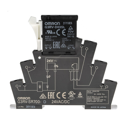 Omron G3RV-SR Series Solid State Interface Relay, 24 V ac/dc Control, 3 A Load, DIN Rail Mount