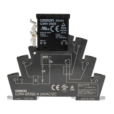 Omron G3RV-SR Series Solid State Interface Relay, 24 V ac/dc Control, 2 A Load, DIN Rail Mount