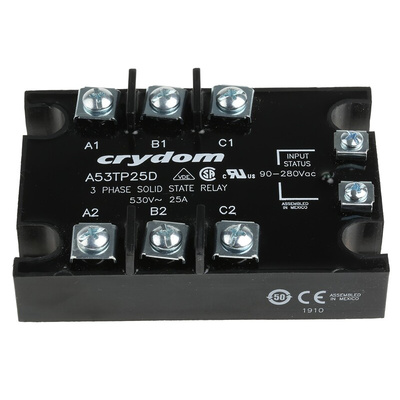 Sensata / Crydom 53TP Series Solid State Relay, 25 A rms Load, Panel Mount, 530 V rms Load, 280 V rms Control