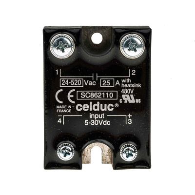 Celduc SC8 Series Solid State Relay, 25 A Load, Panel Mount, 400 V rms Load, 30 V dc Control