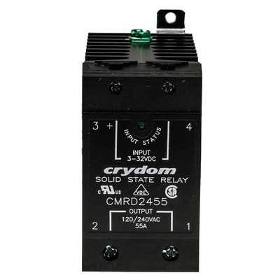 Sensata / Crydom Solid State Relay, 55 A Load, DIN Rail Mount, 280 V Load, 32 V Control
