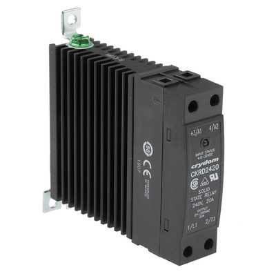 Sensata / Crydom CKR24 Series Solid State Relay, 20 A rms Load, DIN Rail Mount, 280 V rms Load, 32 V Control