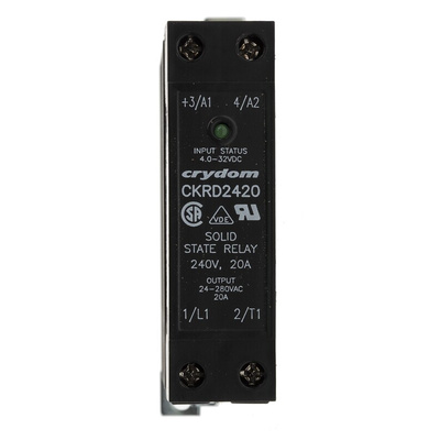 Sensata / Crydom CKR24 Series Solid State Relay, 20 A rms Load, DIN Rail Mount, 280 V rms Load, 32 V Control