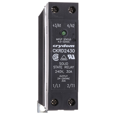Sensata / Crydom Solid State Relay, 30 A rms Load, DIN Rail Mount, 280 V rms Load, 32 V Control