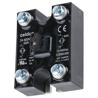 Celduc SCB Series Solid State Relay, 50 A Load, Panel Mount, 600 V ac Load, 30 V dc Control