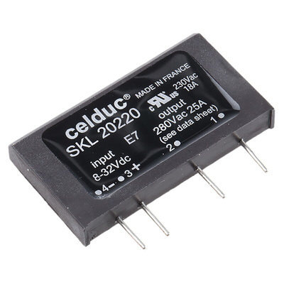 Celduc SK Series Solid State Relay, 25 A Load, PCB Mount, 280 V ac Load, 32 V dc Control