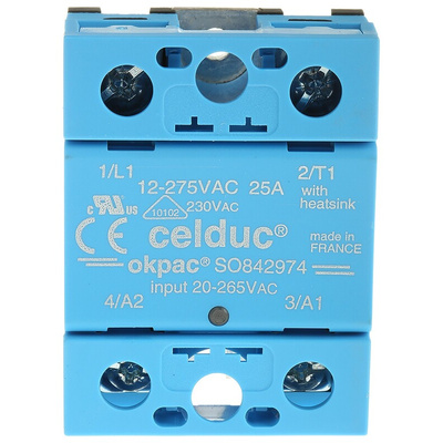 Celduc SO8 Series Solid State Relay, 25 A Load, Panel Mount, 275 V rms Load, 265 V Control