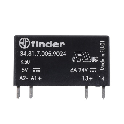 Finder 34 Series Solid State Relay, 6 A Load, PCB Mount, 24 V dc Load, 12 V Control
