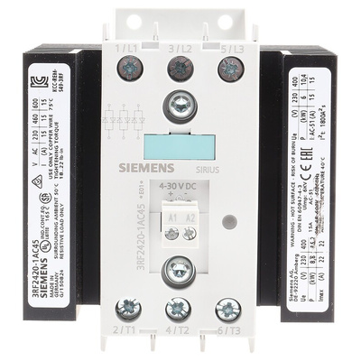 Siemens Solid State Relay, 20 A Load, DIN Rail Mount, 600 V Load, 30 V dc Control