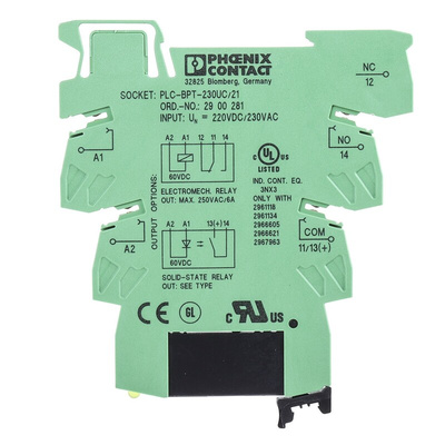 Phoenix Contact PLC-OPT-230UC/ 24DC/2 Series Solid State Interface Relay, DIN Rail Mount