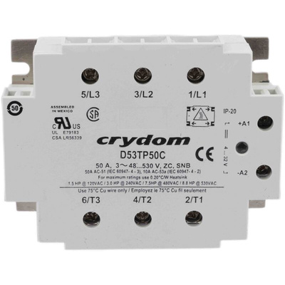 Sensata / Crydom 53TP Series Solid State Relay, 50 A rms Load, Panel Mount, 530 V ac Load, 32 V dc Control