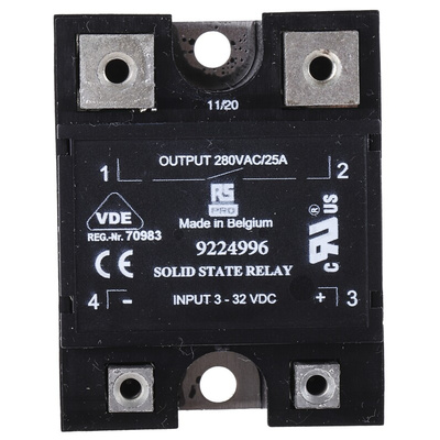 RS PRO Solid State Relay, 25 A rms Load, Panel Mount, 280 V ac Load, 32 V dc Control